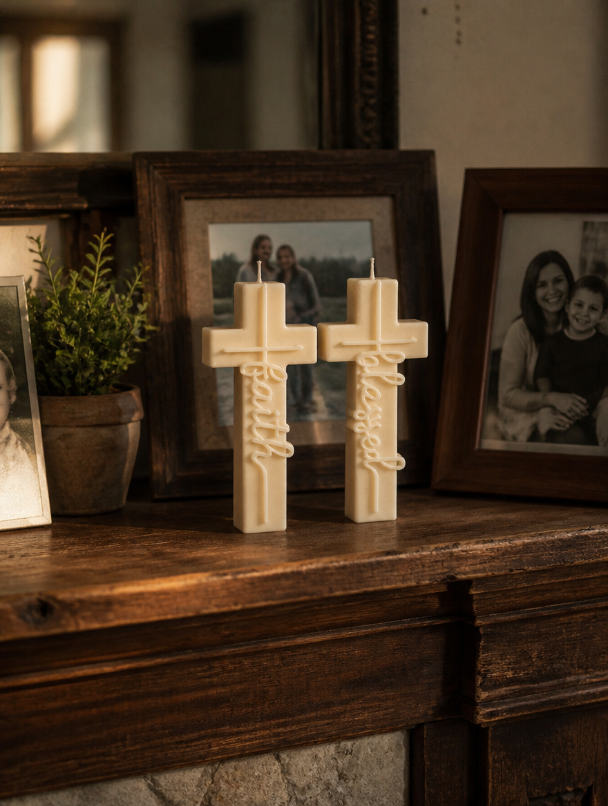 sculpted candles as quiet, everyday faith decor