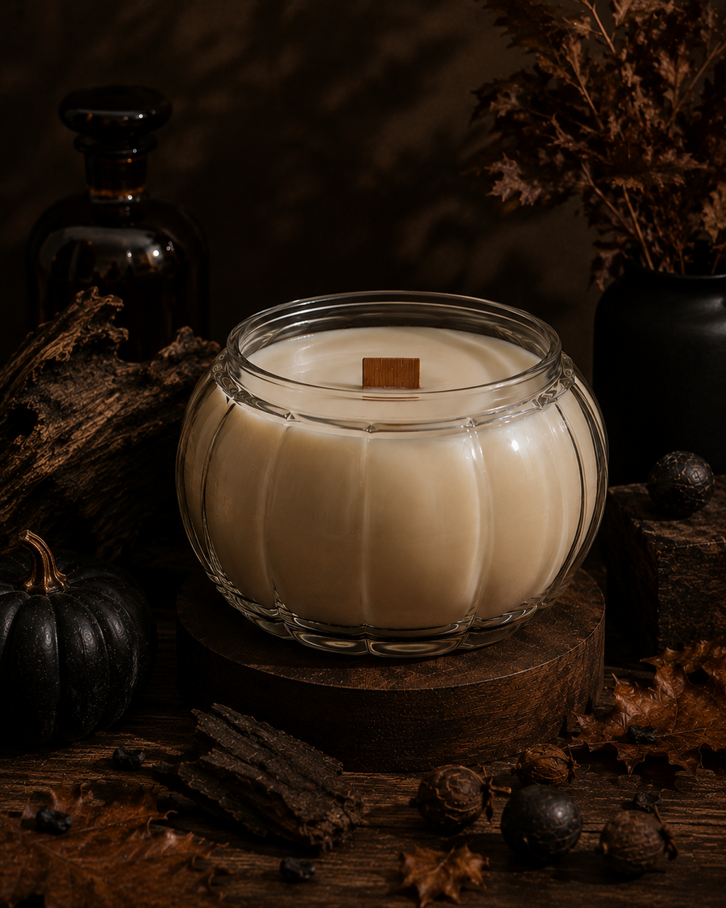 October Woods 14 oz Pumpkin Jar Candle | Oud, Sandalwood & Tonka Wood Wick Candle Soul Sent